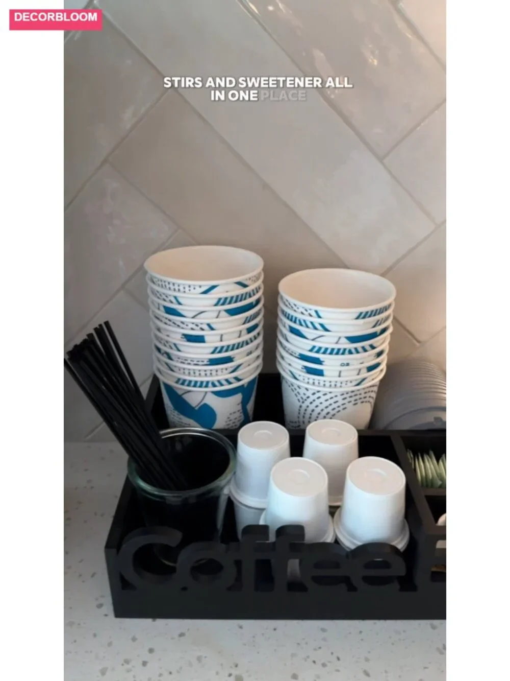 Wood Coffee Bar Organizer Countertop Caddy for Pods, Sugar Packets, Stir Sticks